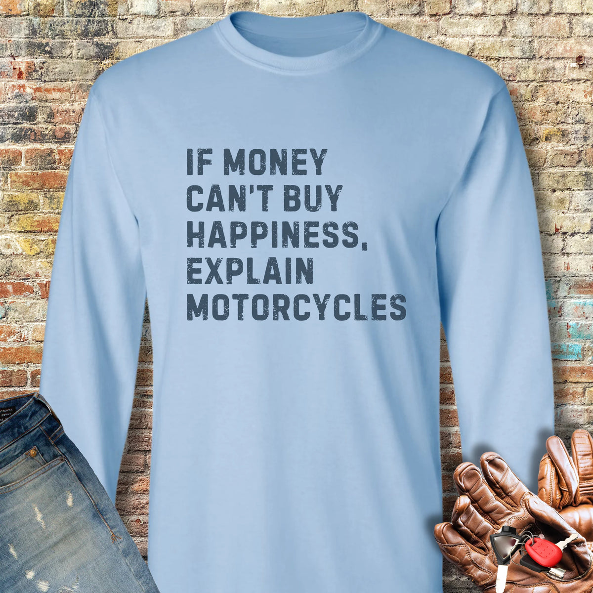 Happiness (Text) Long Sleeve T-Shirt - Light Blue