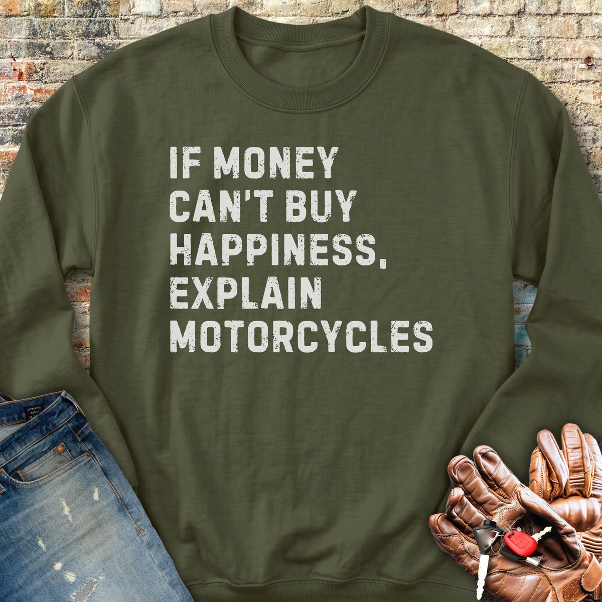 Happiness (Text) Sweatshirt - Military Green