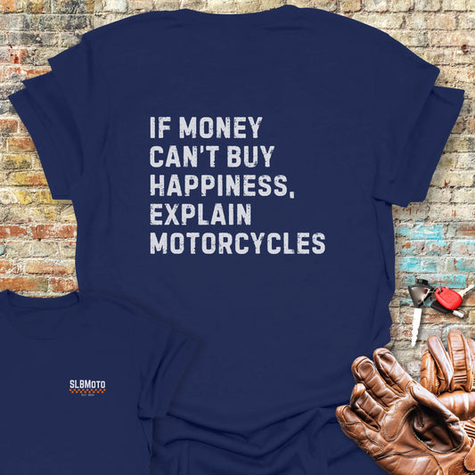 Happiness (Text) Back Print T-Shirt - Navy