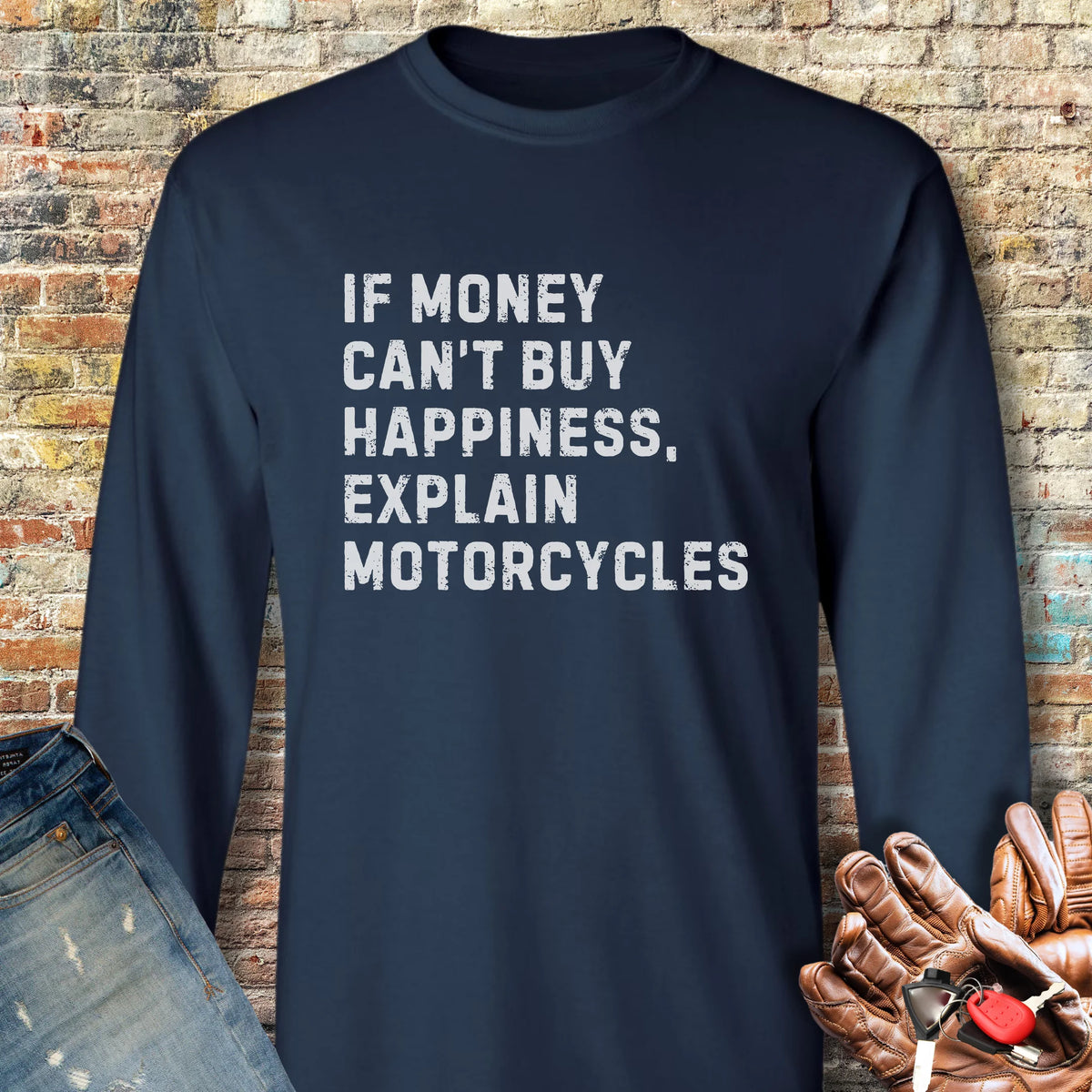 Happiness (Text) Long Sleeve T-Shirt - Navy
