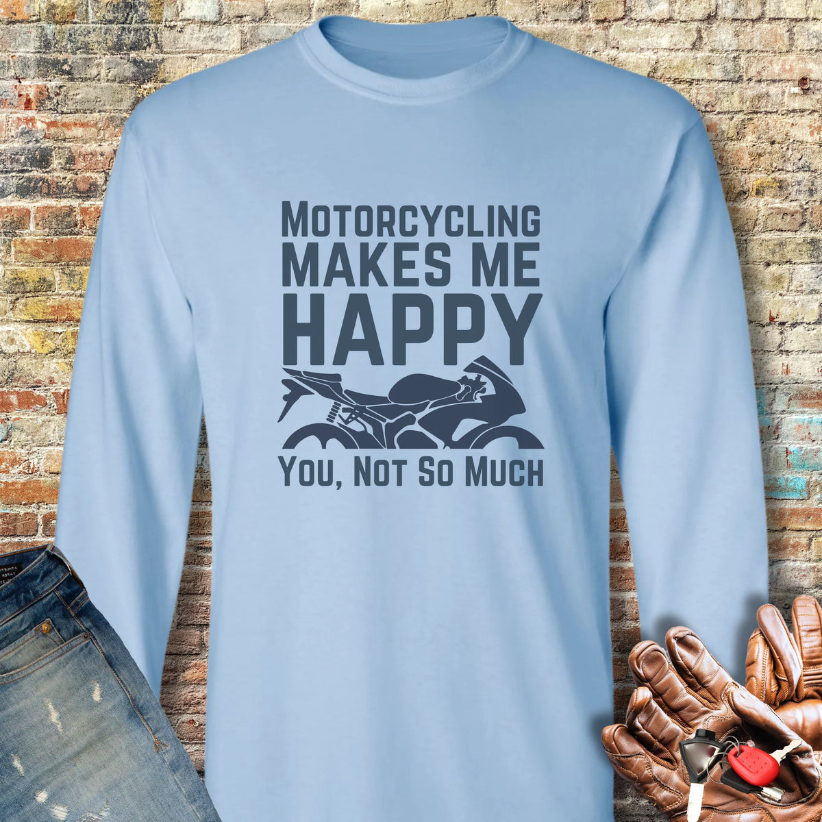 Happy Long Sleeve T-Shirt - Light Blue