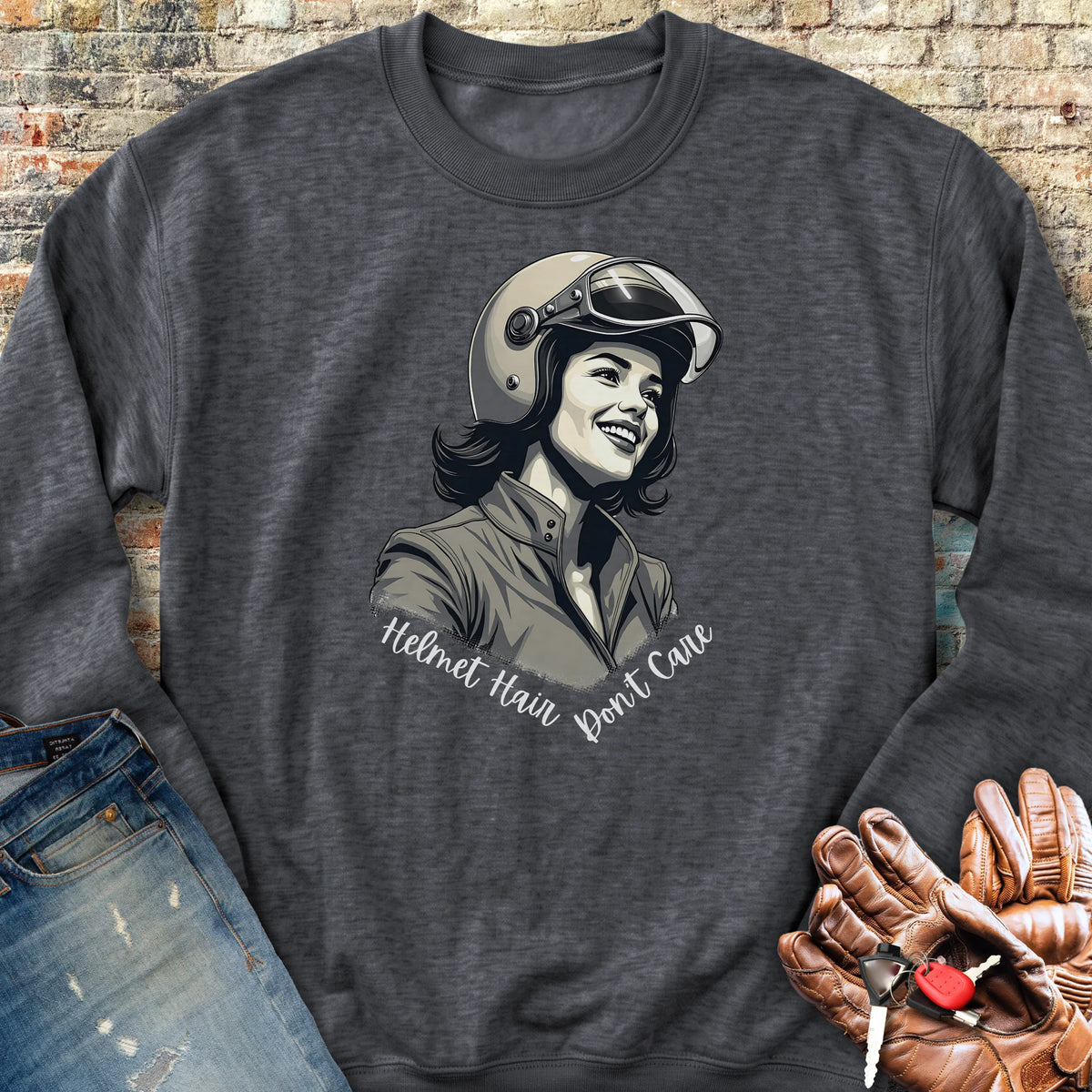 Helmet Hair Sweatshirt - Dark Heather
