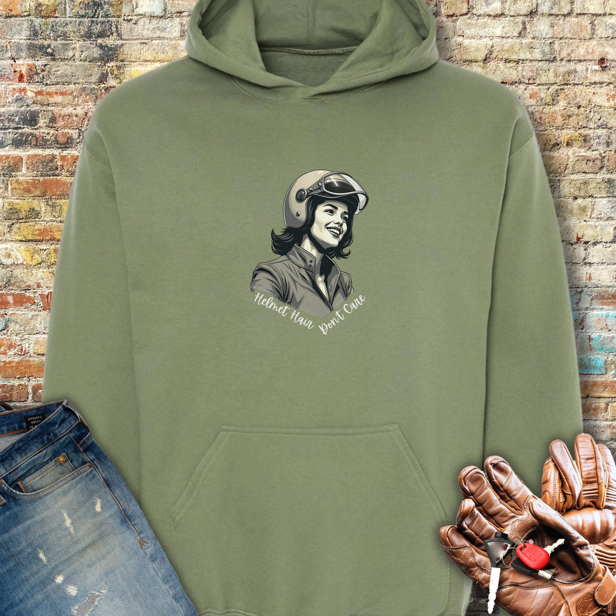 Helmet Hair Hoodie - Military Green
