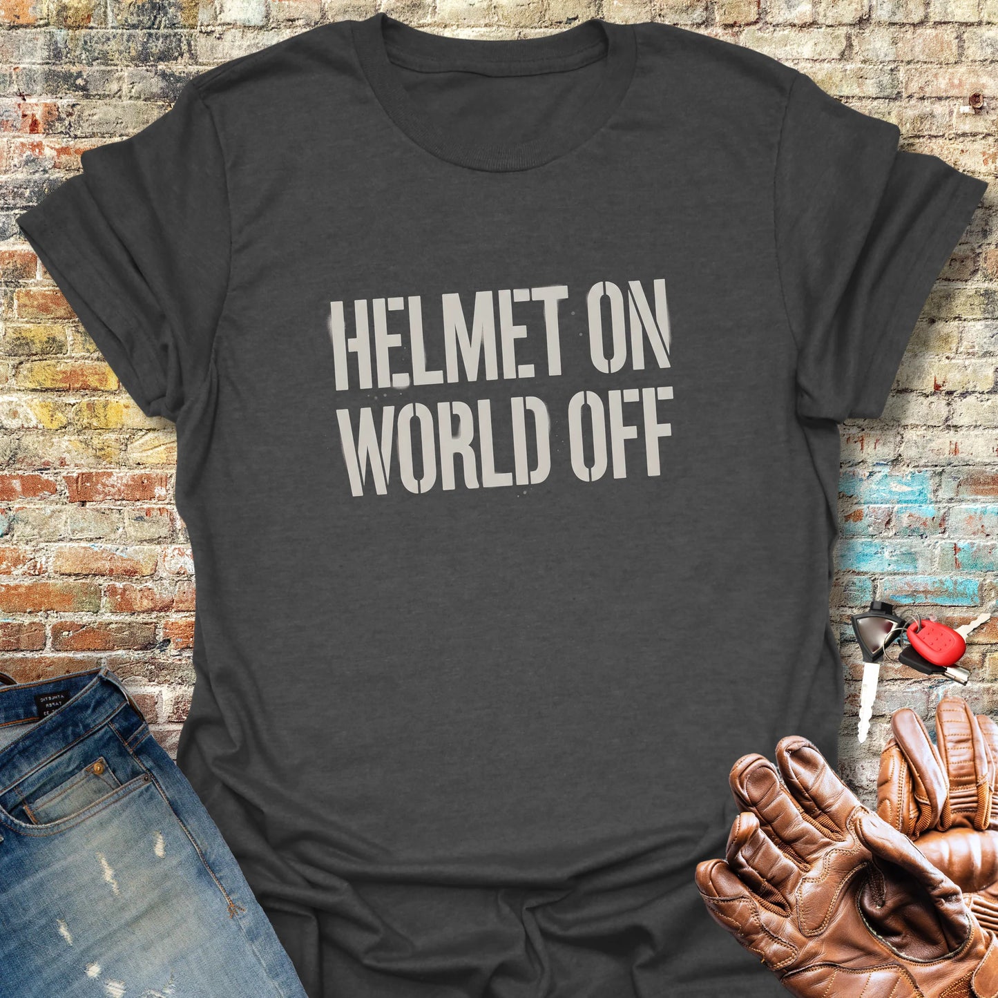 Helmet On T-Shirt - Dark Heather