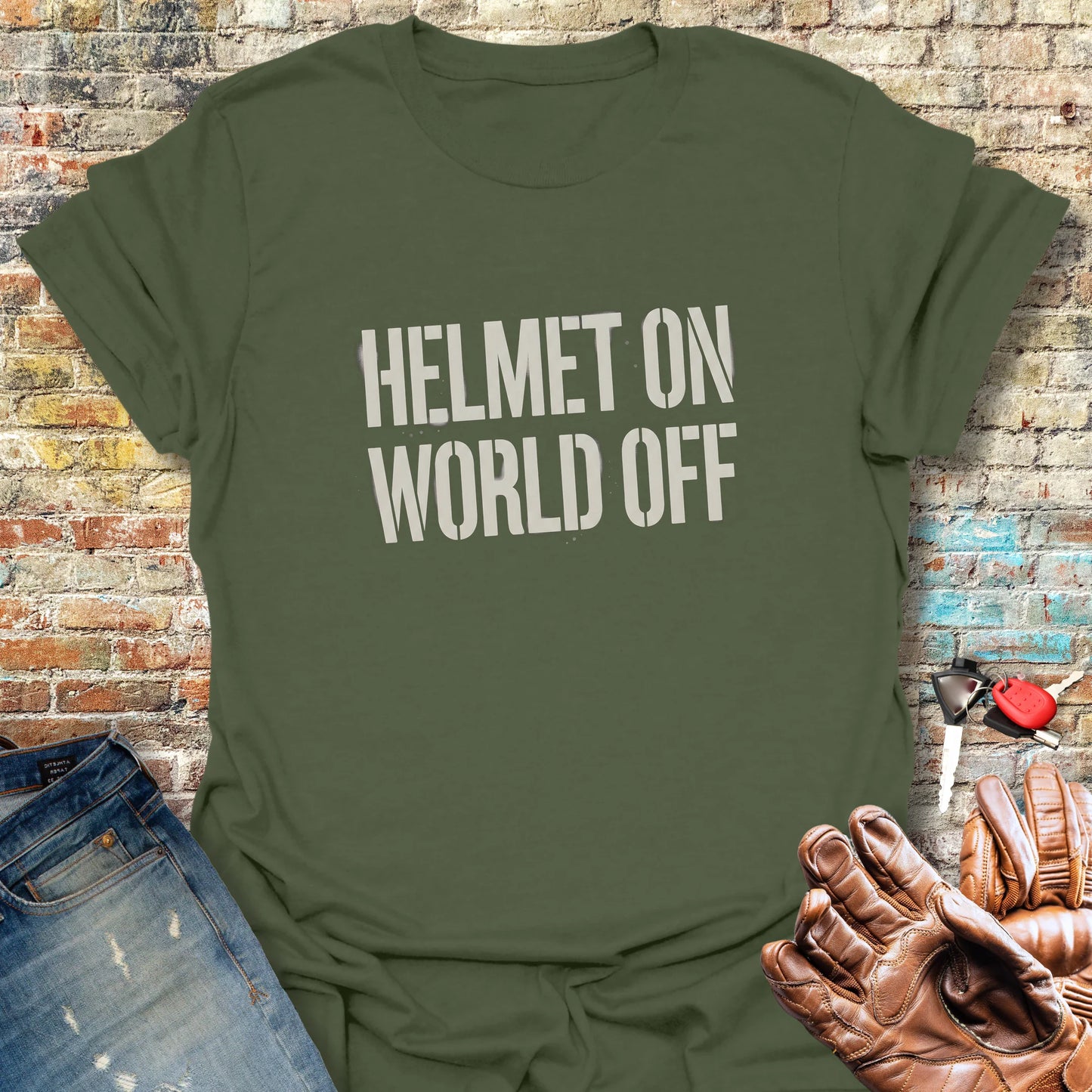 Helmet On T-Shirt - Military Green
