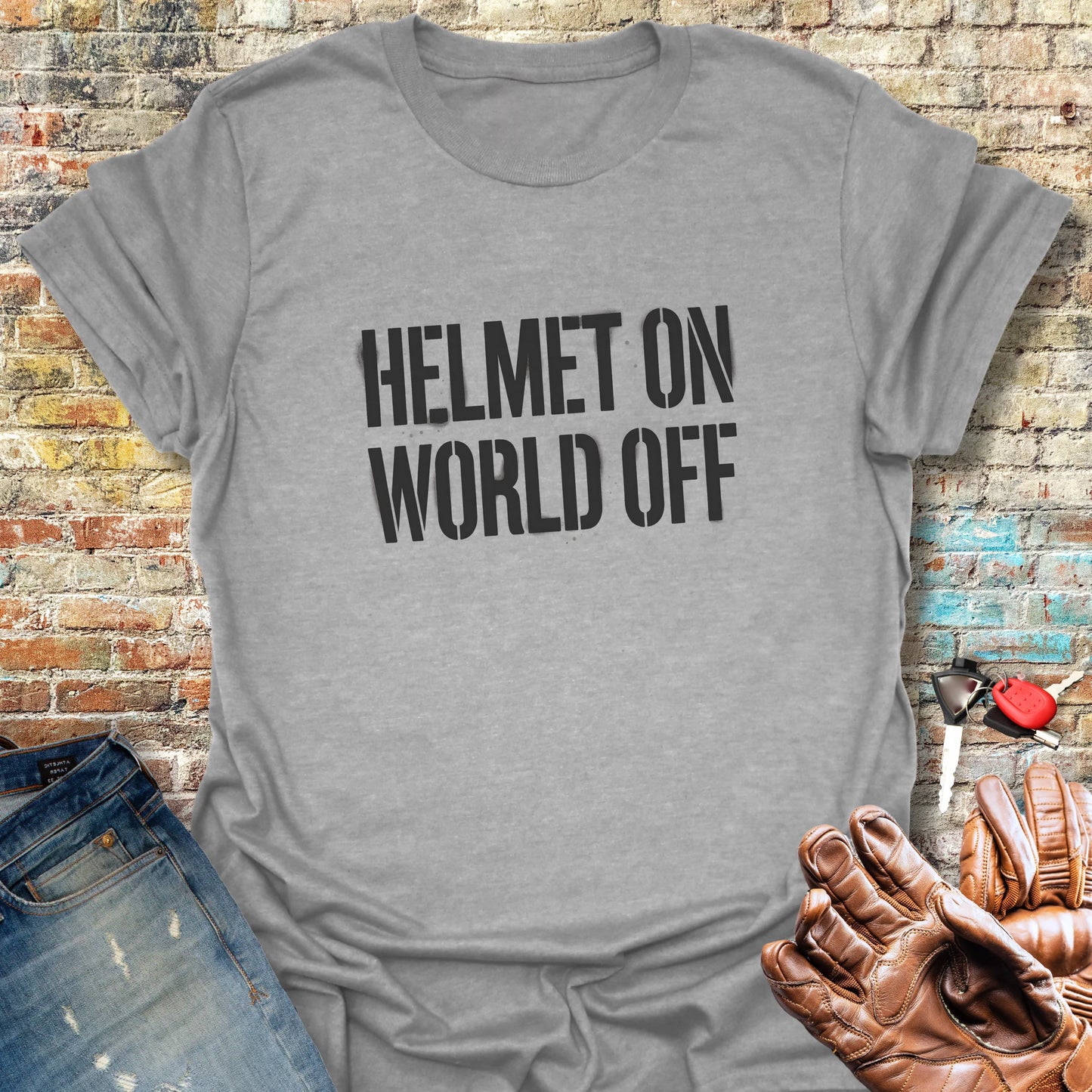 Helmet On T-Shirt - Sport Grey