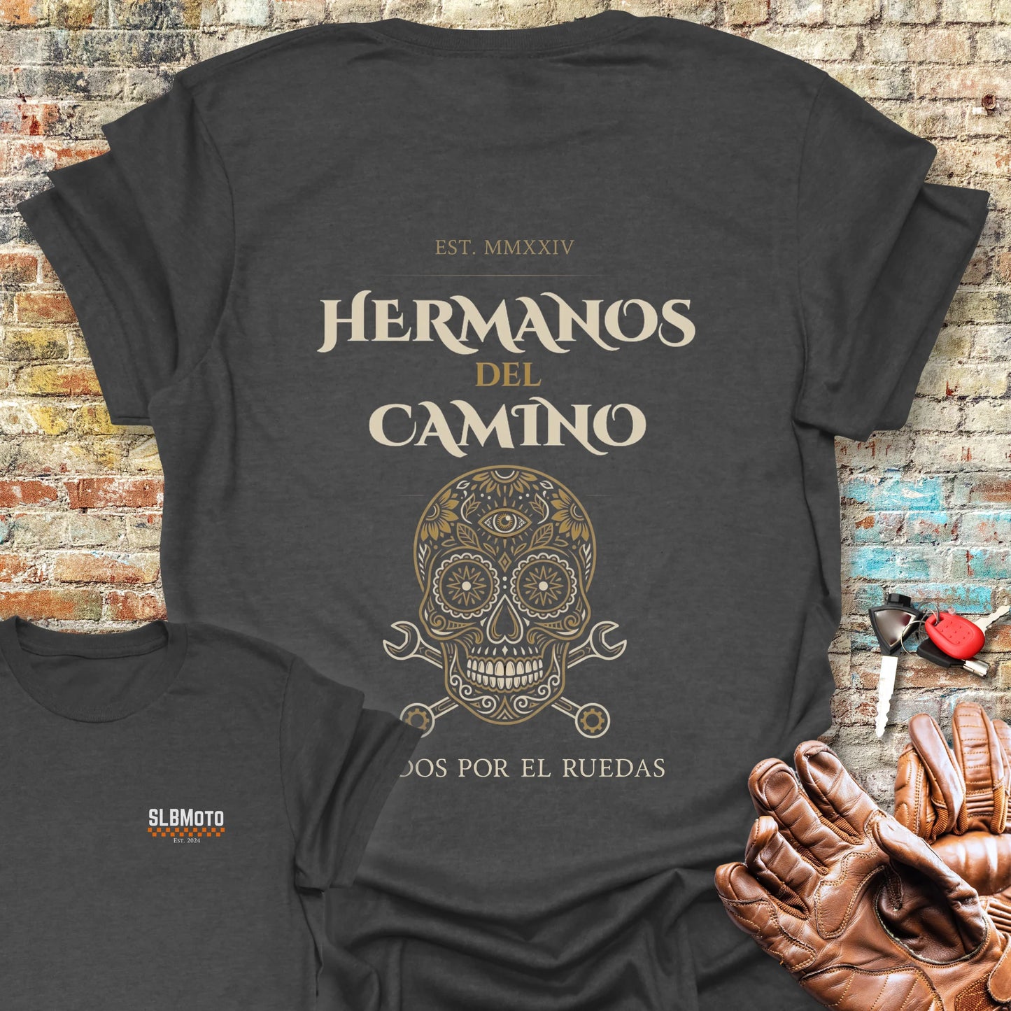 Hermanos Del Camino Back Print T-Shirt - Dark Heather