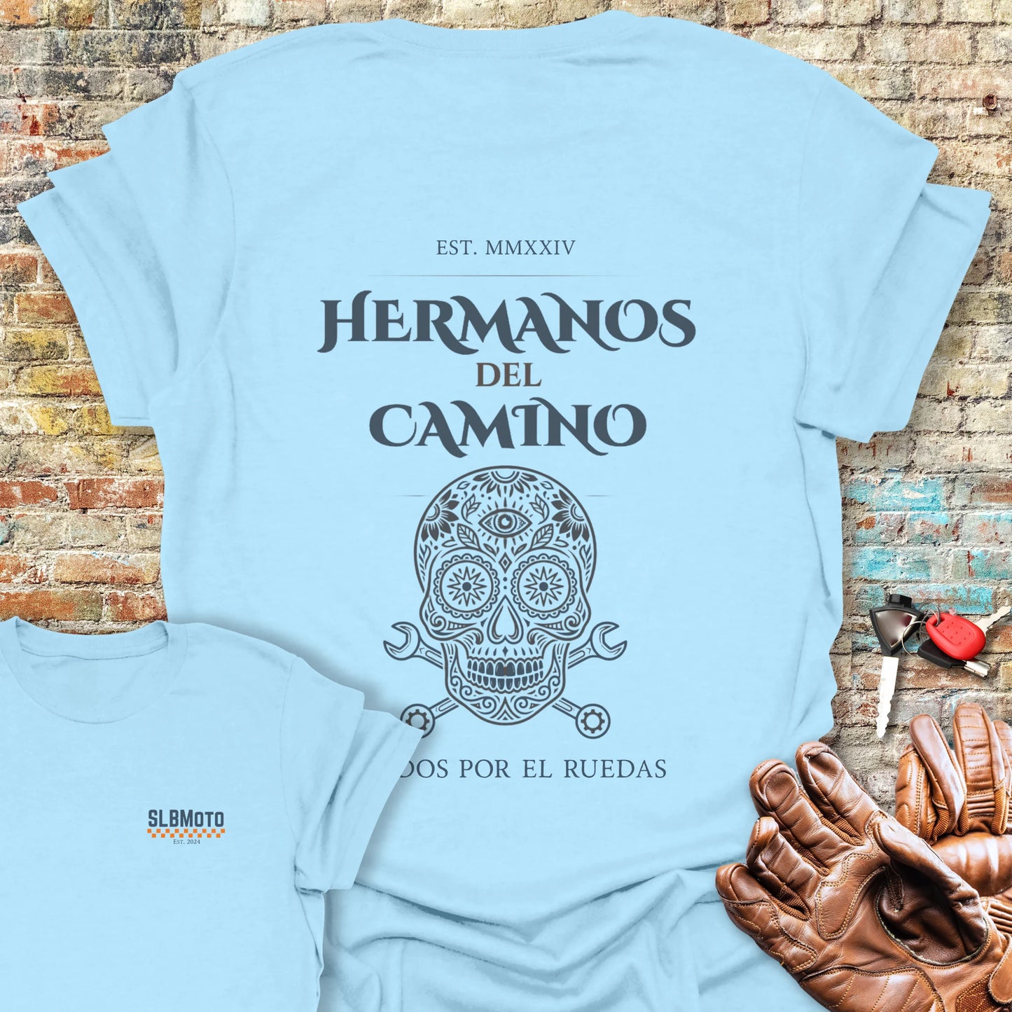 Hermanos Del Camino Back Print T-Shirt - Light Blue