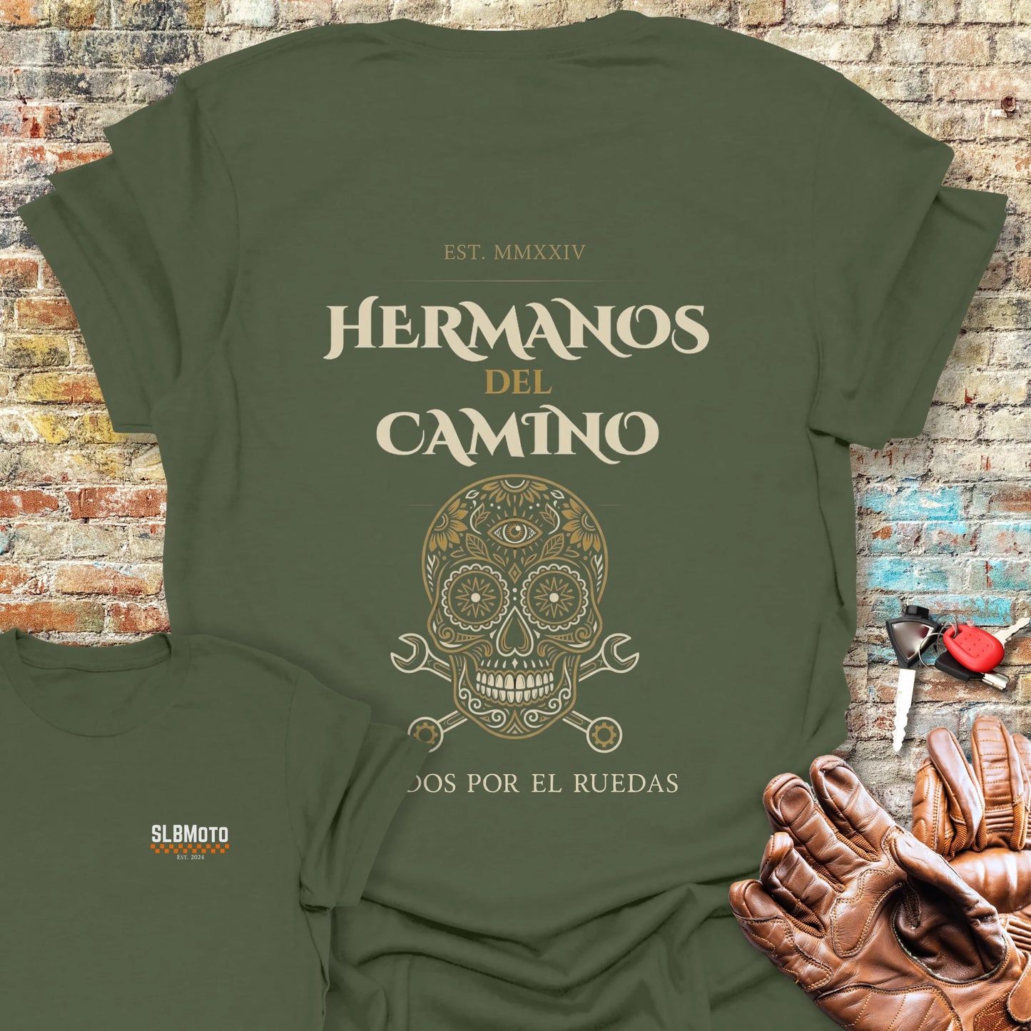 Hermanos Del Camino Back Print T-Shirt - Military Green