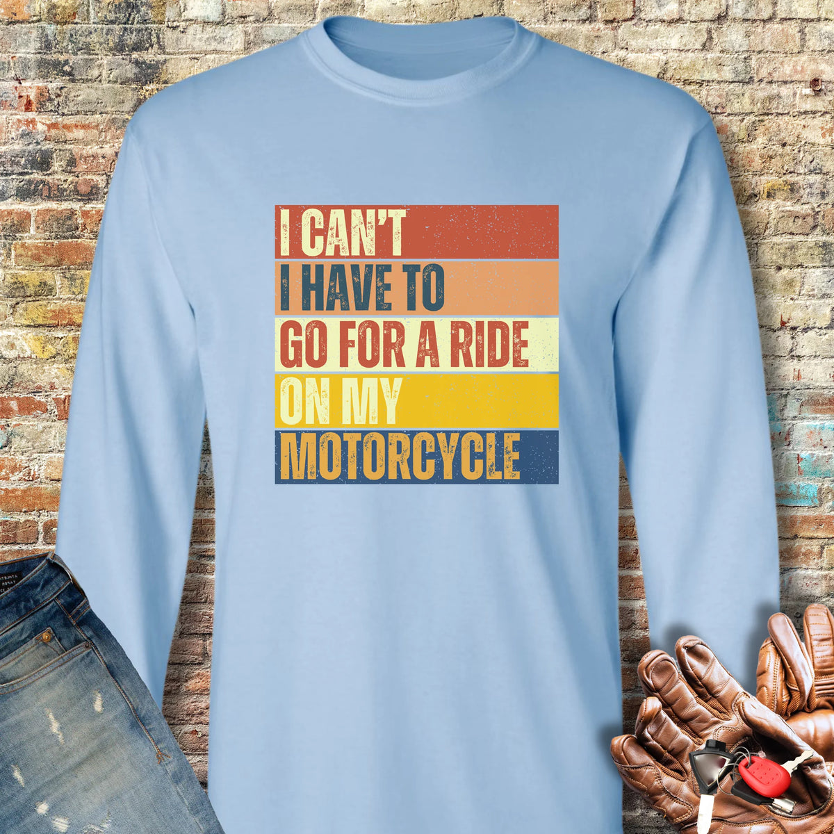 I Can't (Block) Long Sleeve T-Shirt - Light Blue