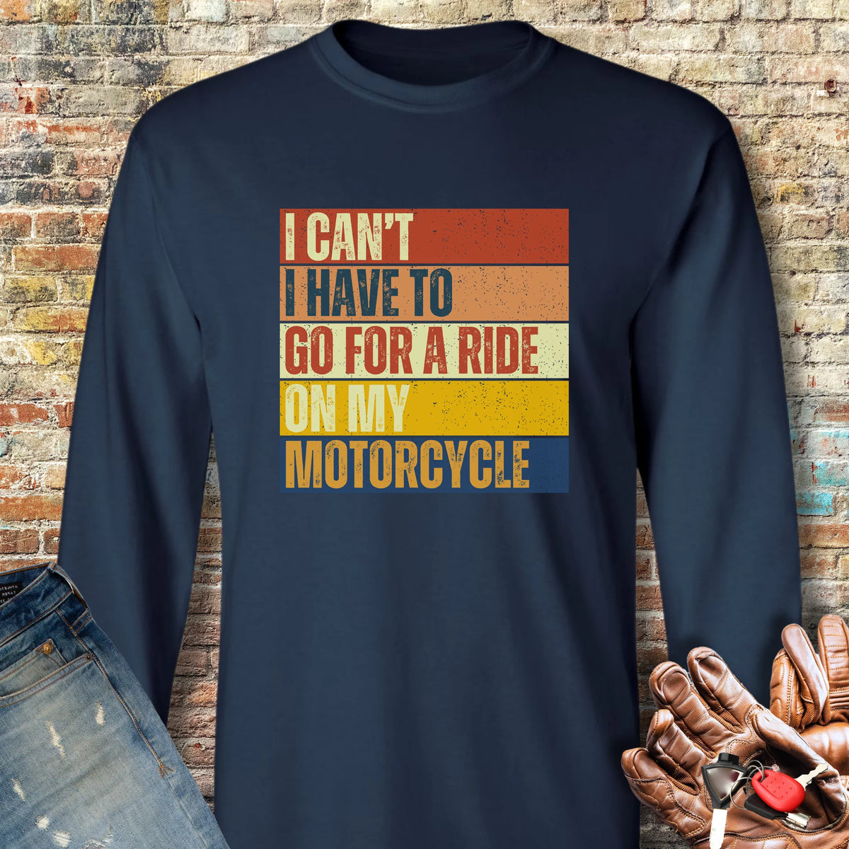 I Can't (Block) Long Sleeve T-Shirt - Navy