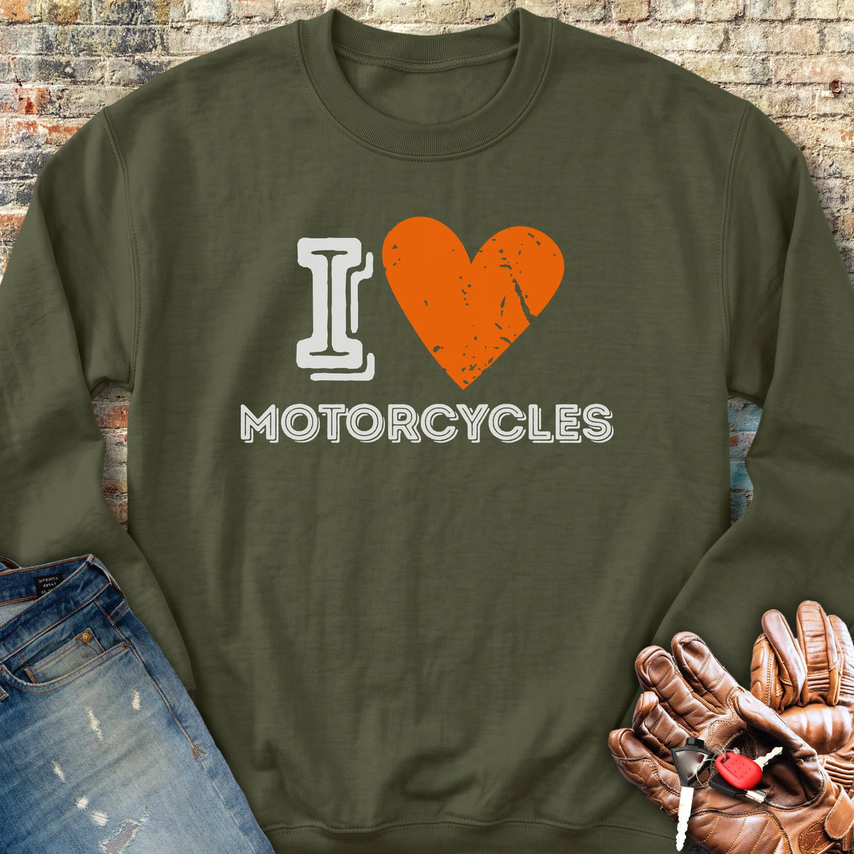 I Heart Motorcycles Sweatshirt - Military Green