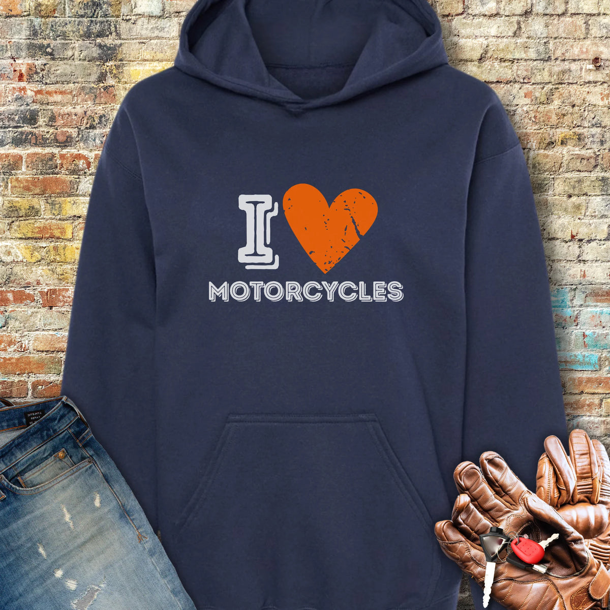 I Heart Motorcycles Hoodie - Navy