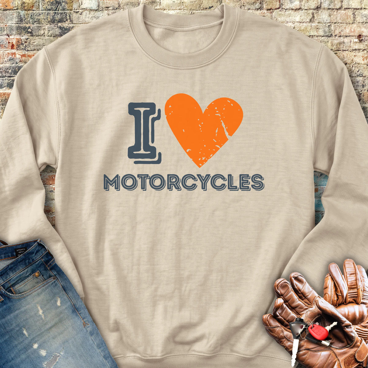 I Heart Motorcycles Sweatshirt - Sand