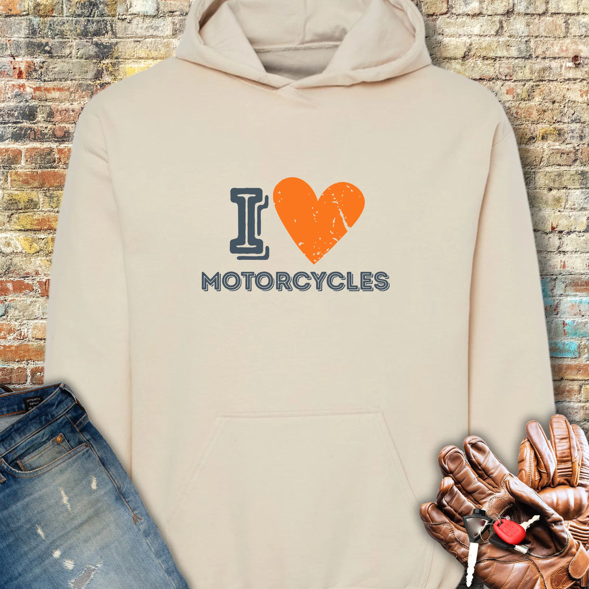 I Heart Motorcycles Hoodie - Sand