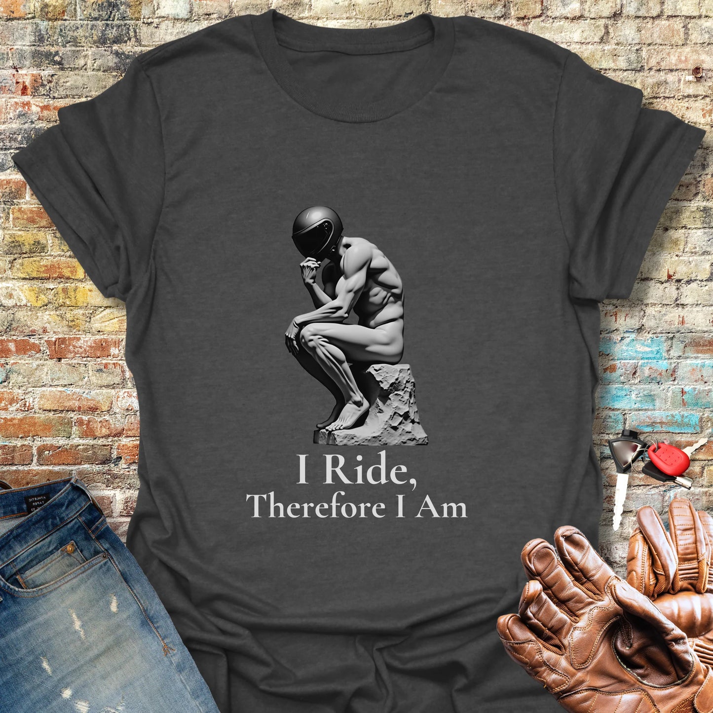 I Ride Therefore I Am T-Shirt - Dark Heather