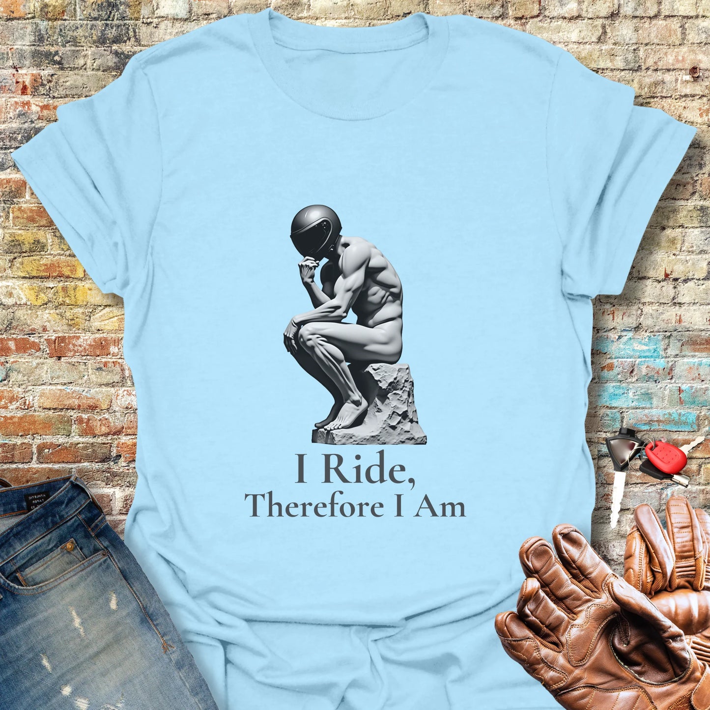 I Ride Therefore I Am T-Shirt - Light Blue