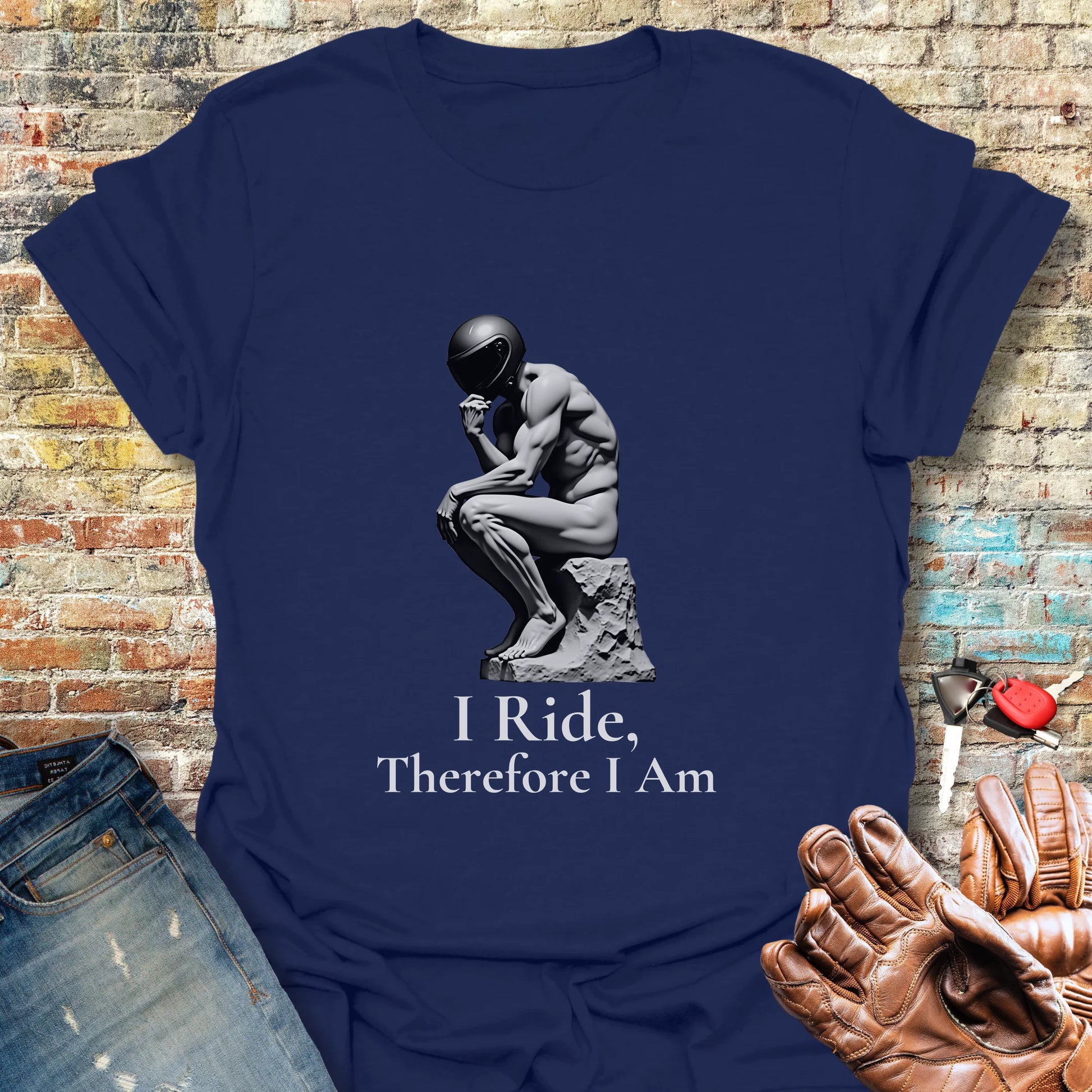 I Ride Therefore I Am T-Shirt - Navy