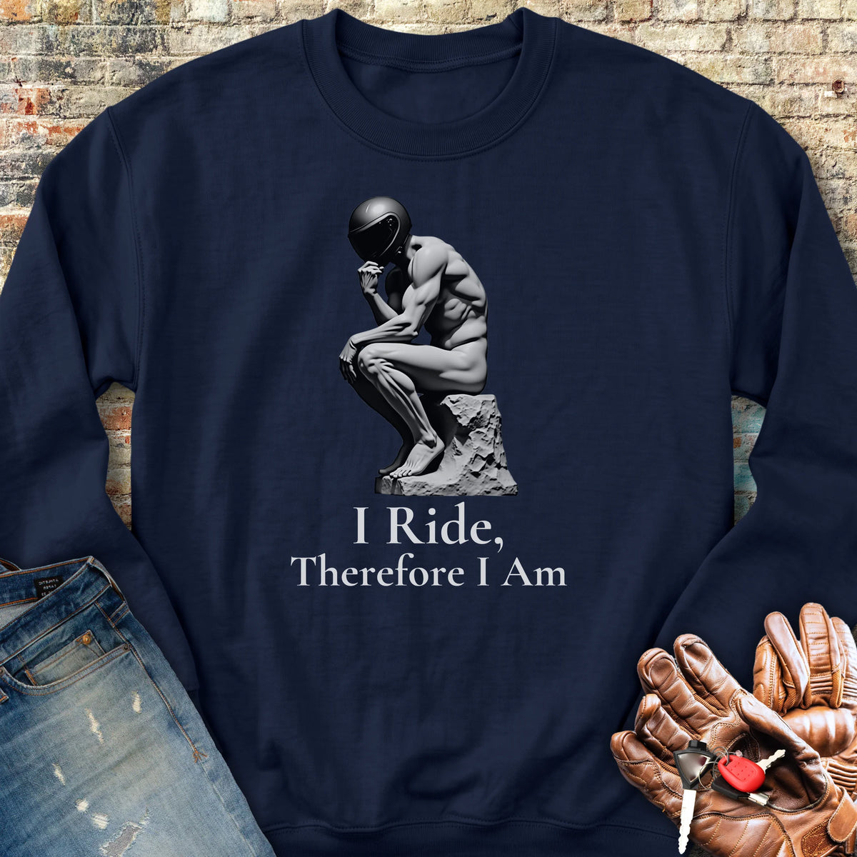 I Ride Therefore I Am Sweatshirt - Navy
