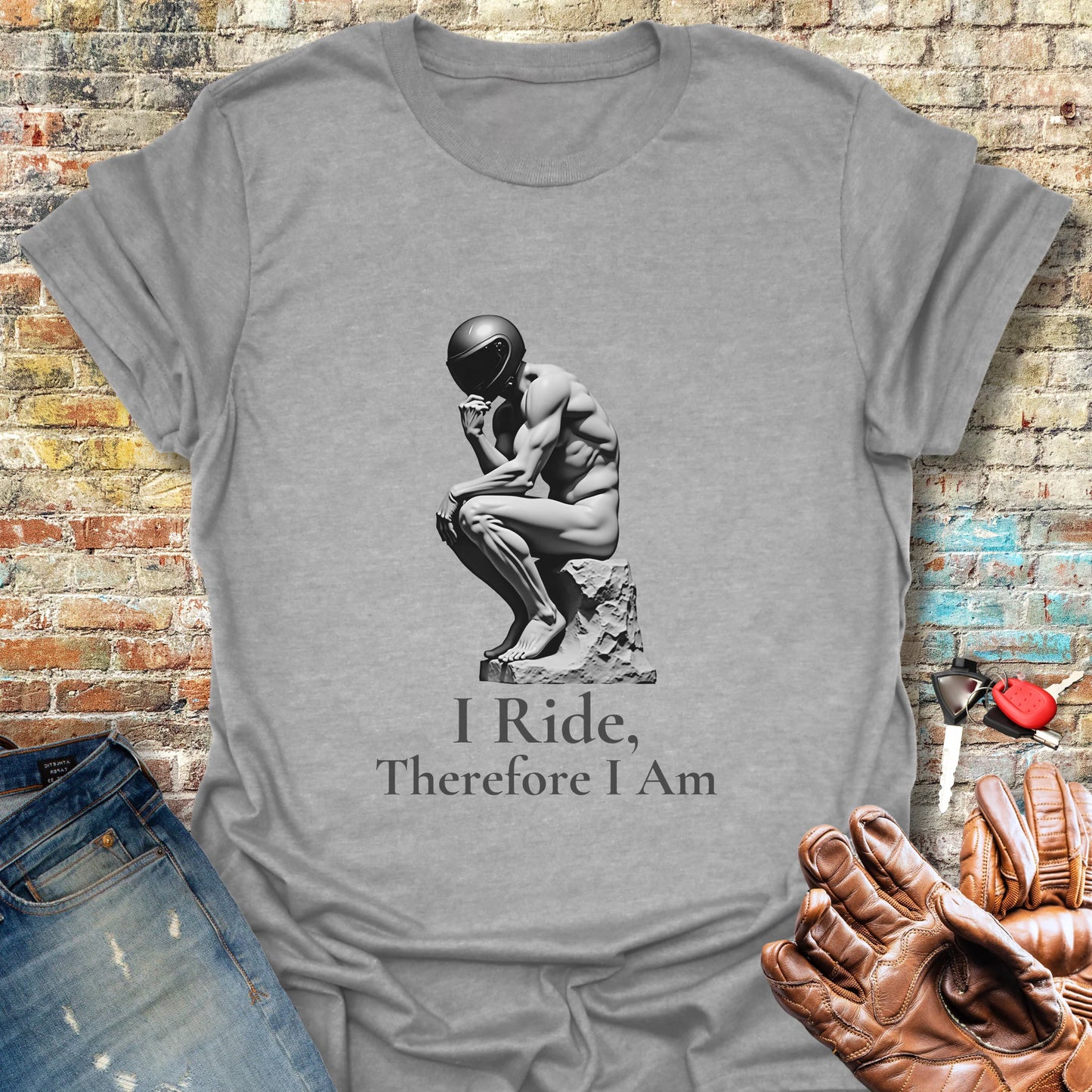 I Ride Therefore I Am T-Shirt - Sport Grey