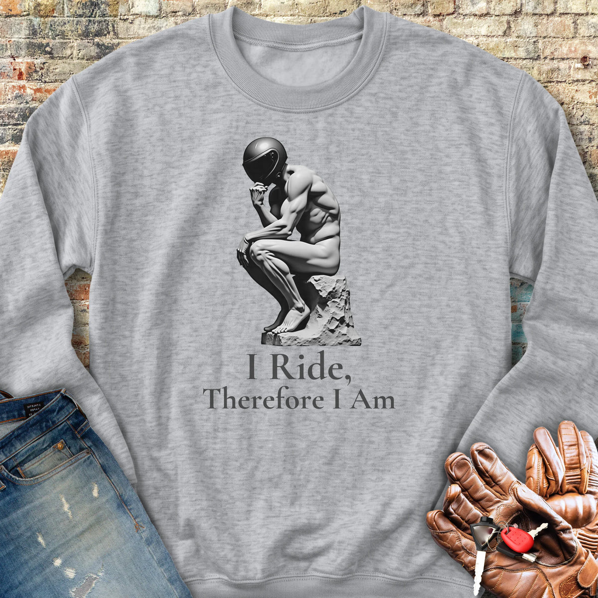 I Ride Therefore I Am Sweatshirt - Sport Grey