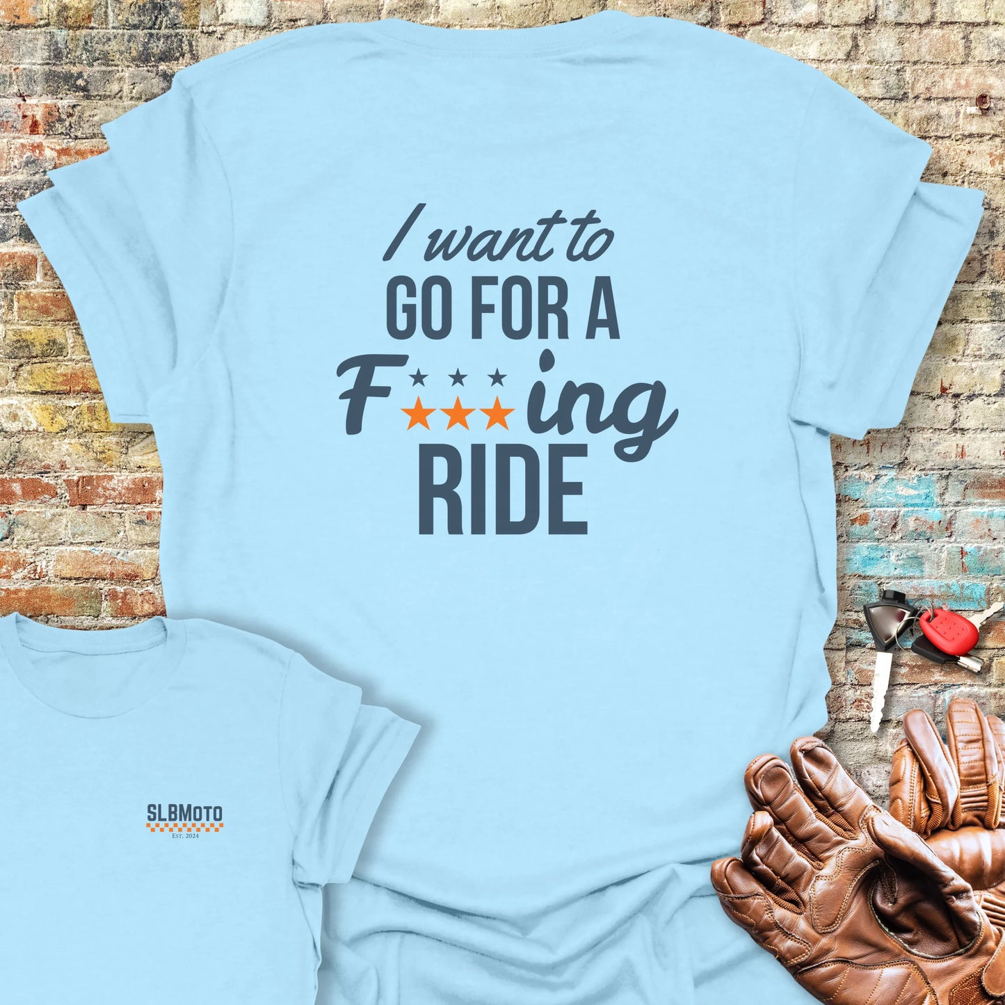 I Want To Go For A Ride Back Print T-Shirt - Light Blue