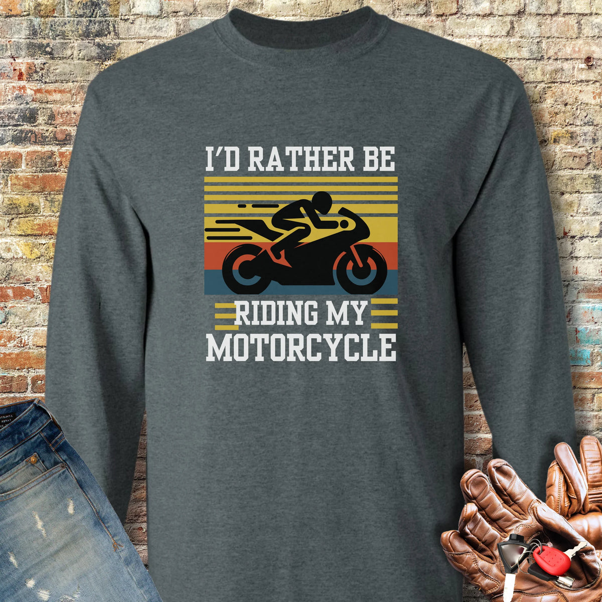 I'd Rather Be Riding (Sports) Long Sleeve T-Shirt - Dark Heather