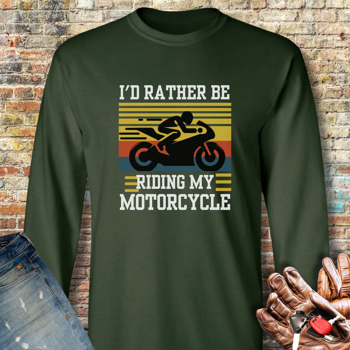 I'd Rather Be Riding (Sports) Long Sleeve T-Shirt - Forest Green