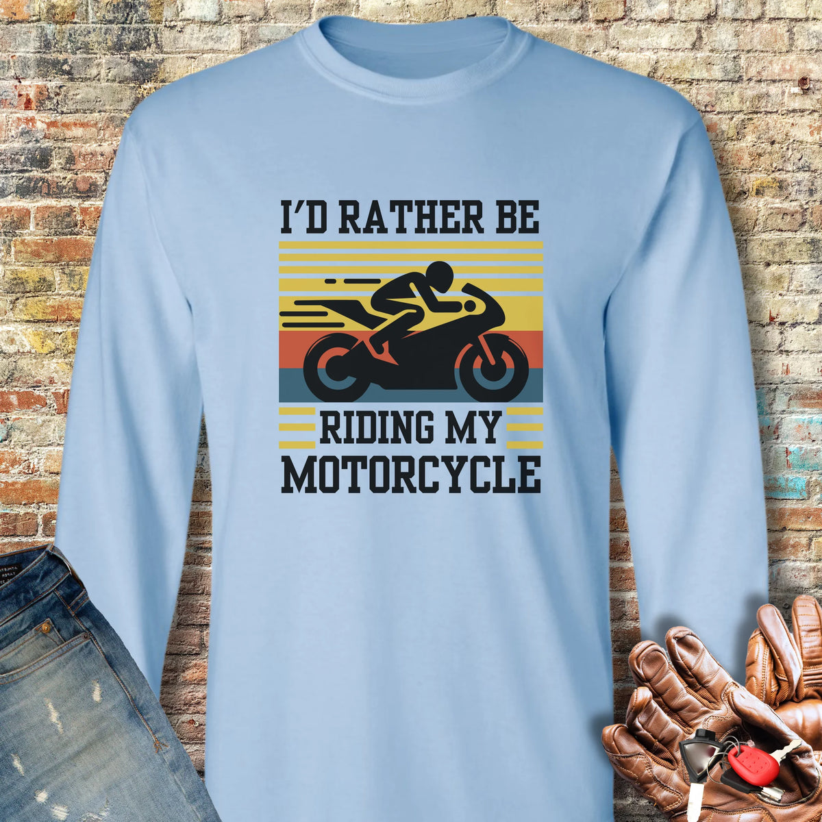 I'd Rather Be Riding (Sports) Long Sleeve T-Shirt - Light Blue