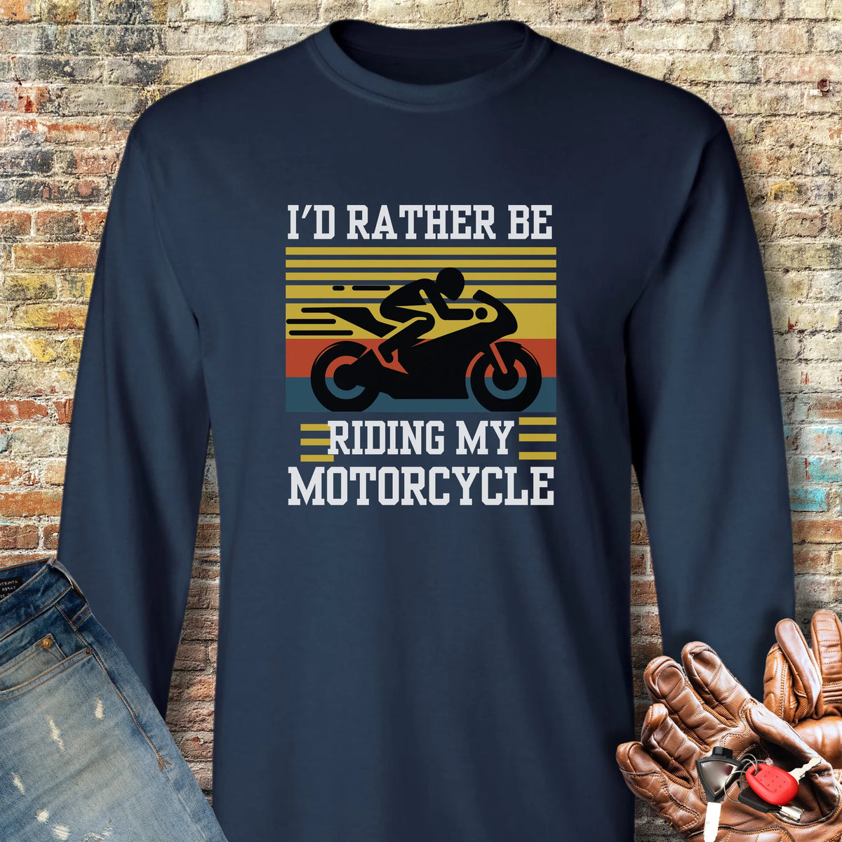 I'd Rather Be Riding (Sports) Long Sleeve T-Shirt - Navy