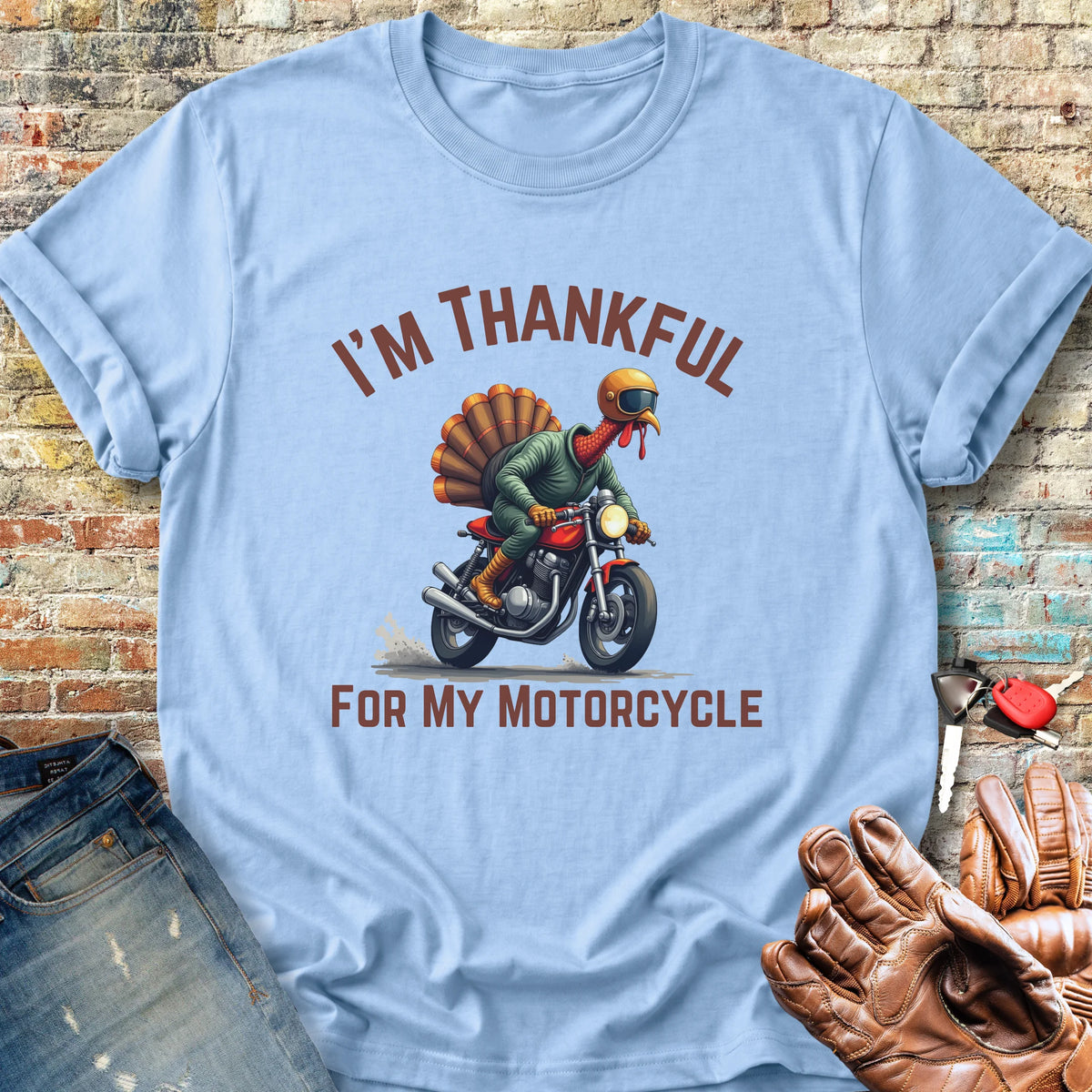 I'm Thankful For My Motorcycle Classic T-Shirt - Light Blue