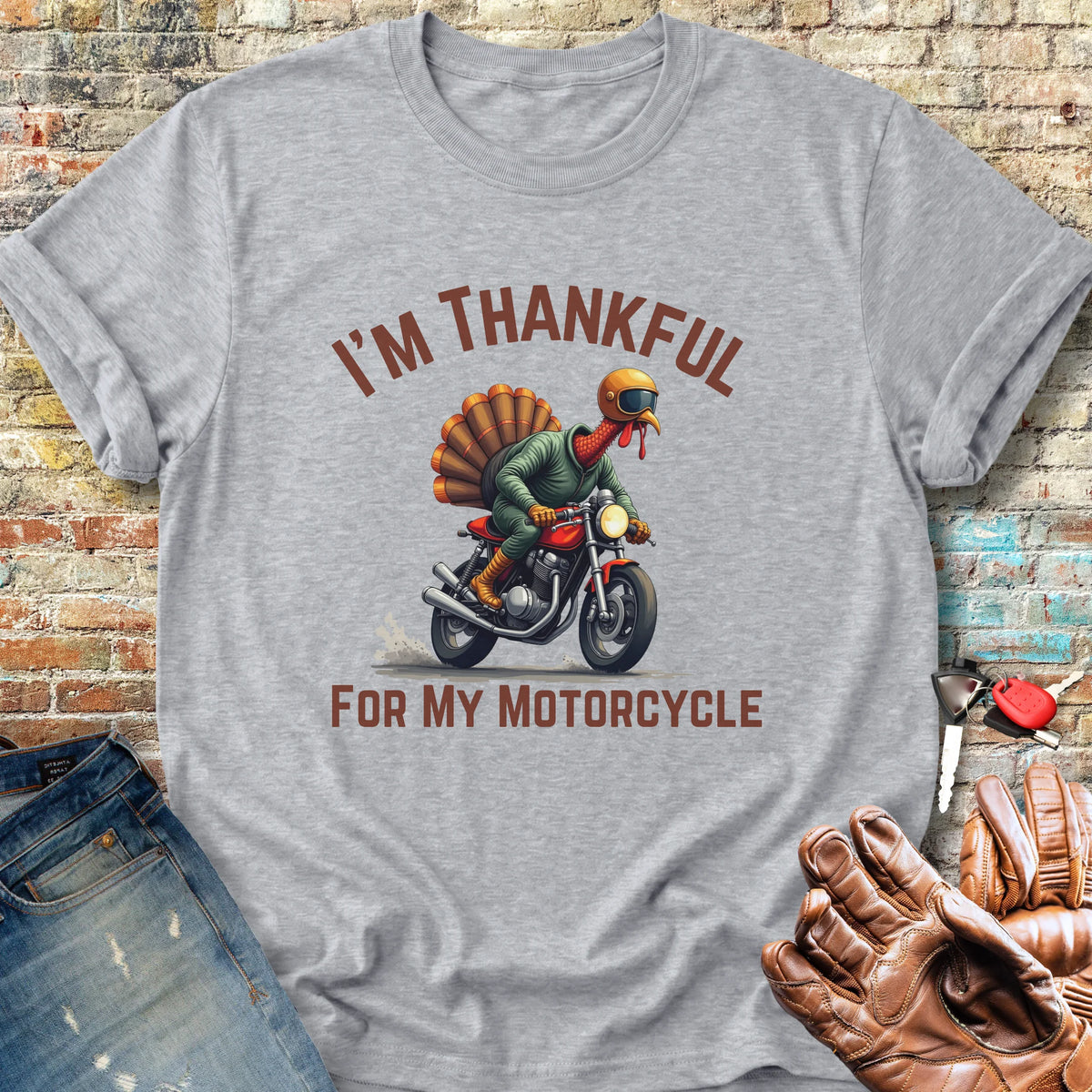 I'm Thankful For My Motorcycle Classic T-Shirt - Sport Grey