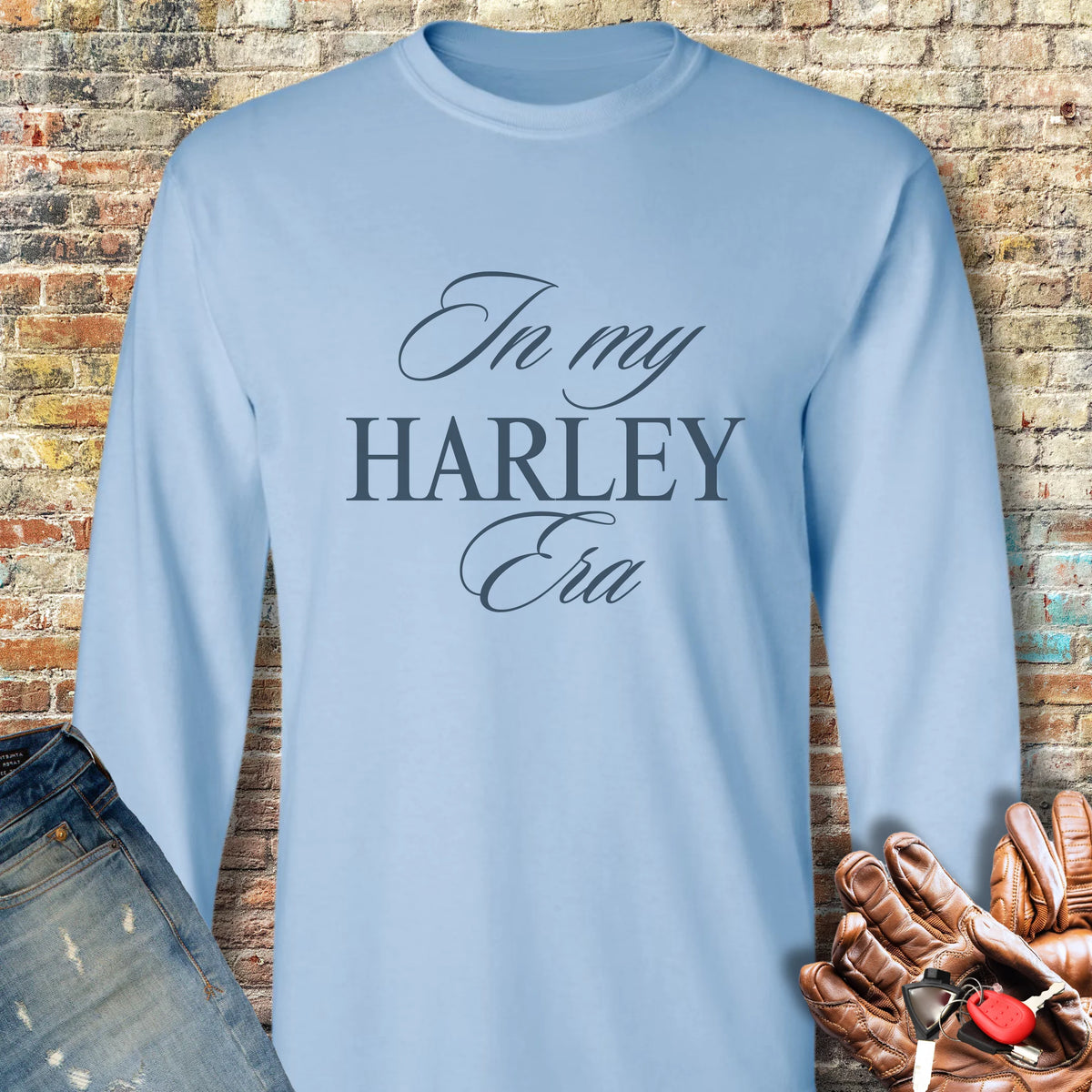 In My Harley Era Long Sleeve T-Shirt - Light Blue