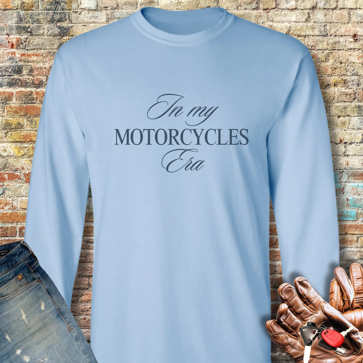 In My Motorcycles Era Long Sleeve T-Shirt - Light Blue