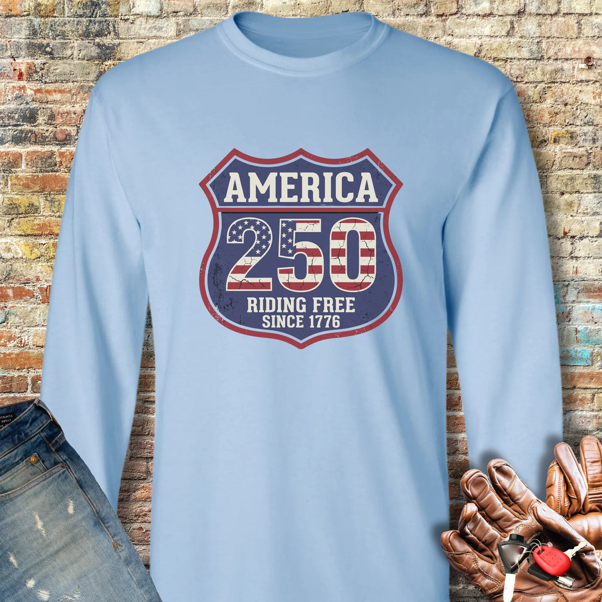 Interstate 250 Long Sleeve T-Shirt - Light Blue