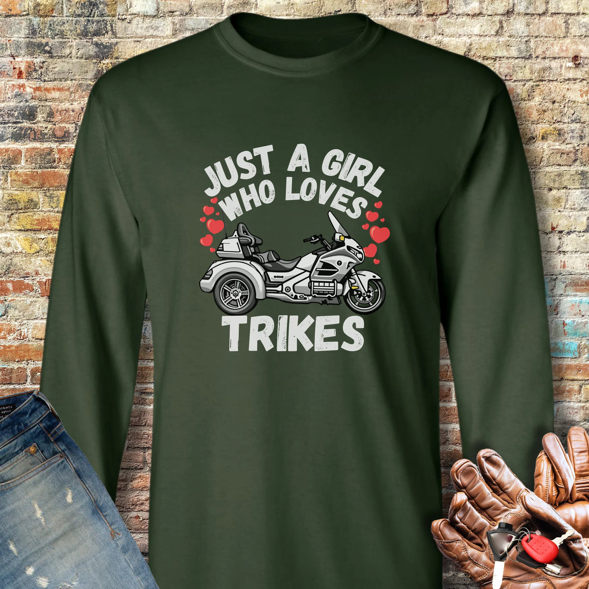 Just A Girl Who Loves Trikes Long Sleeve T-Shirt - Forest Green