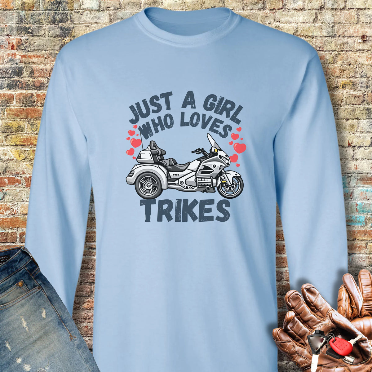 Just A Girl Who Loves Trikes Long Sleeve T-Shirt - Light Blue