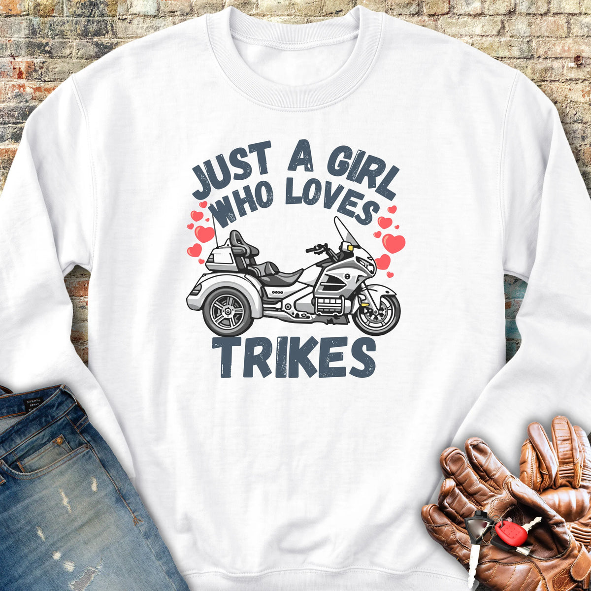 Just A Girl Who Loves Trikes Sweatshirt - White