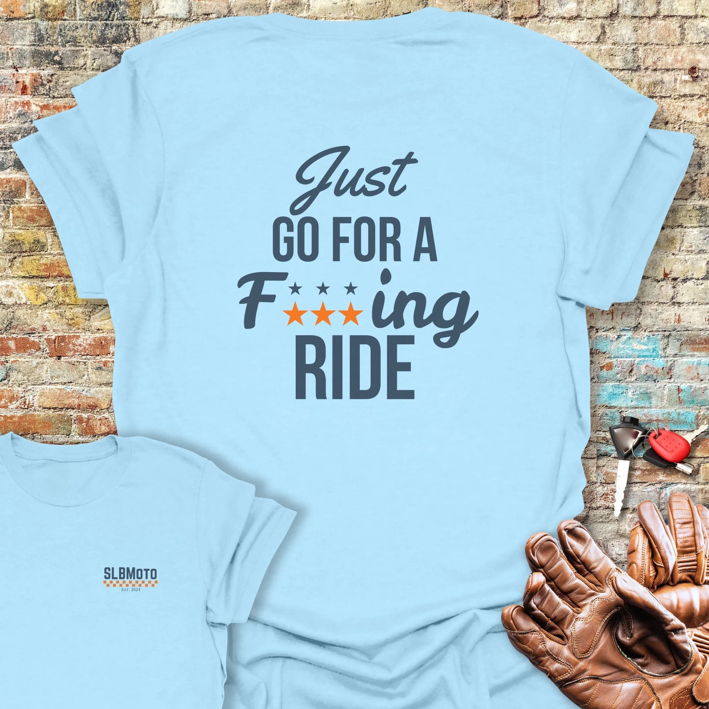 Just Go For A Ride Back Print T-Shirt - Light Blue