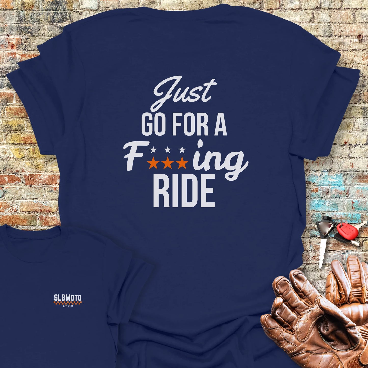 Just Go For A Ride Back Print T-Shirt - Navy