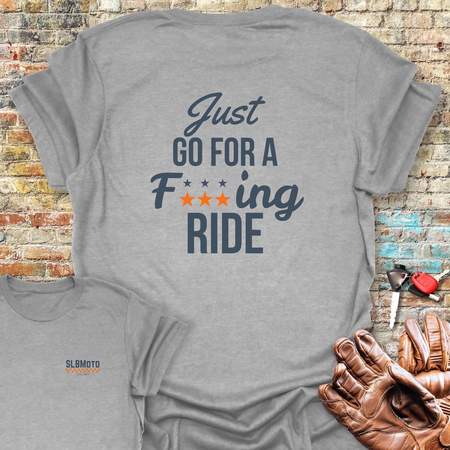 Just Go For A Ride Back Print T-Shirt - Sport Grey