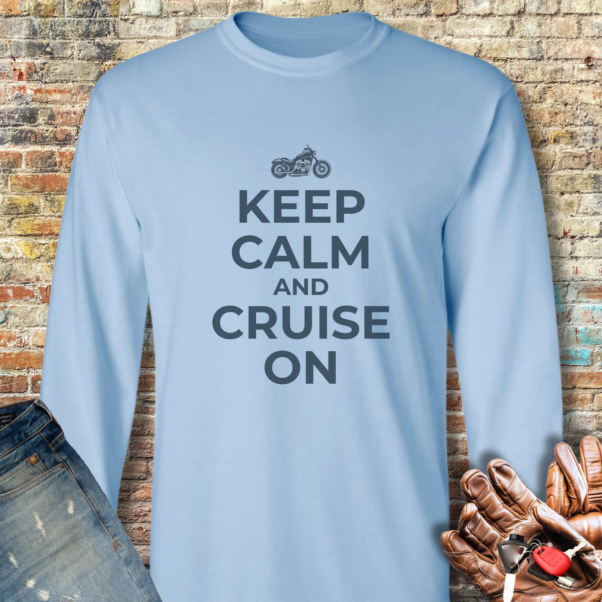 Keep Calm And Cruise On Long Sleeve T-Shirt - Light Blue