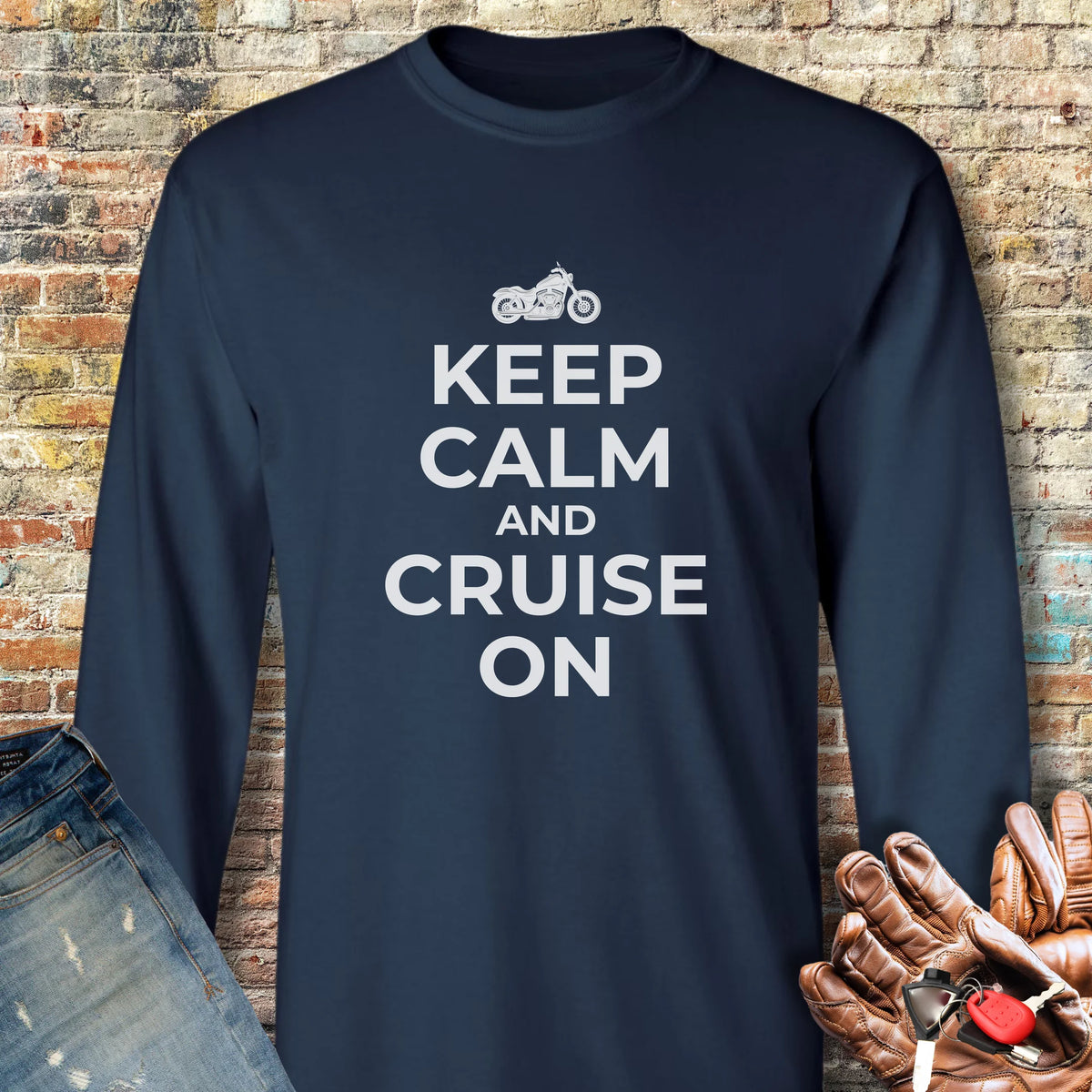 Keep Calm And Cruise On Long Sleeve T-Shirt - Navy