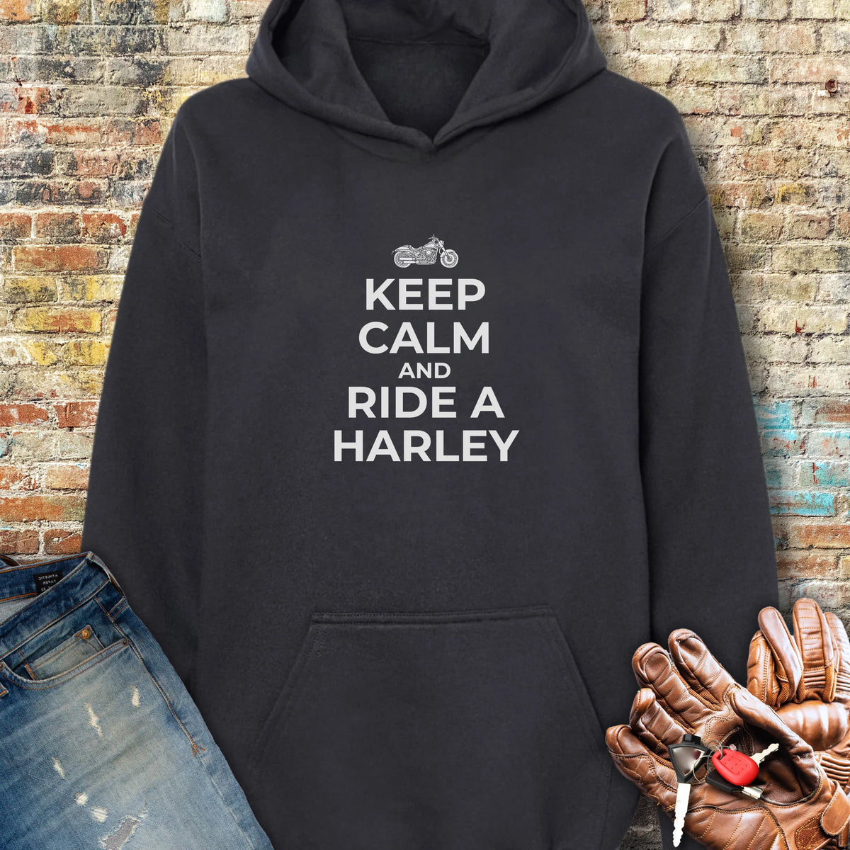 Keep Calm And Ride A Harley Hoodie - Black