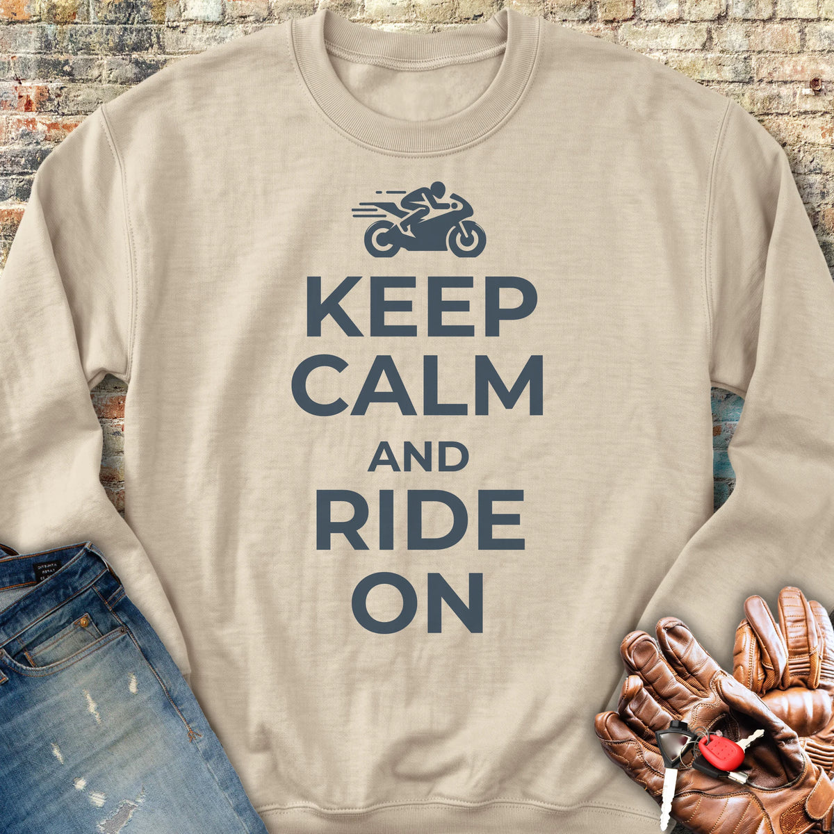 Keep Calm And Ride On Sweatshirt - Sand