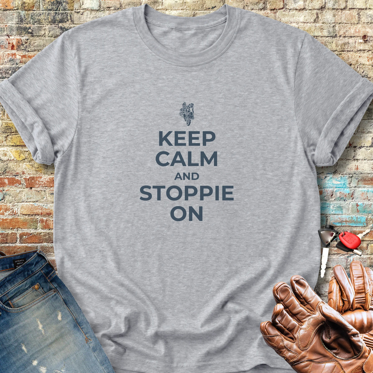 Keep Calm And Stoppie On Classic T-Shirt - Sport Grey