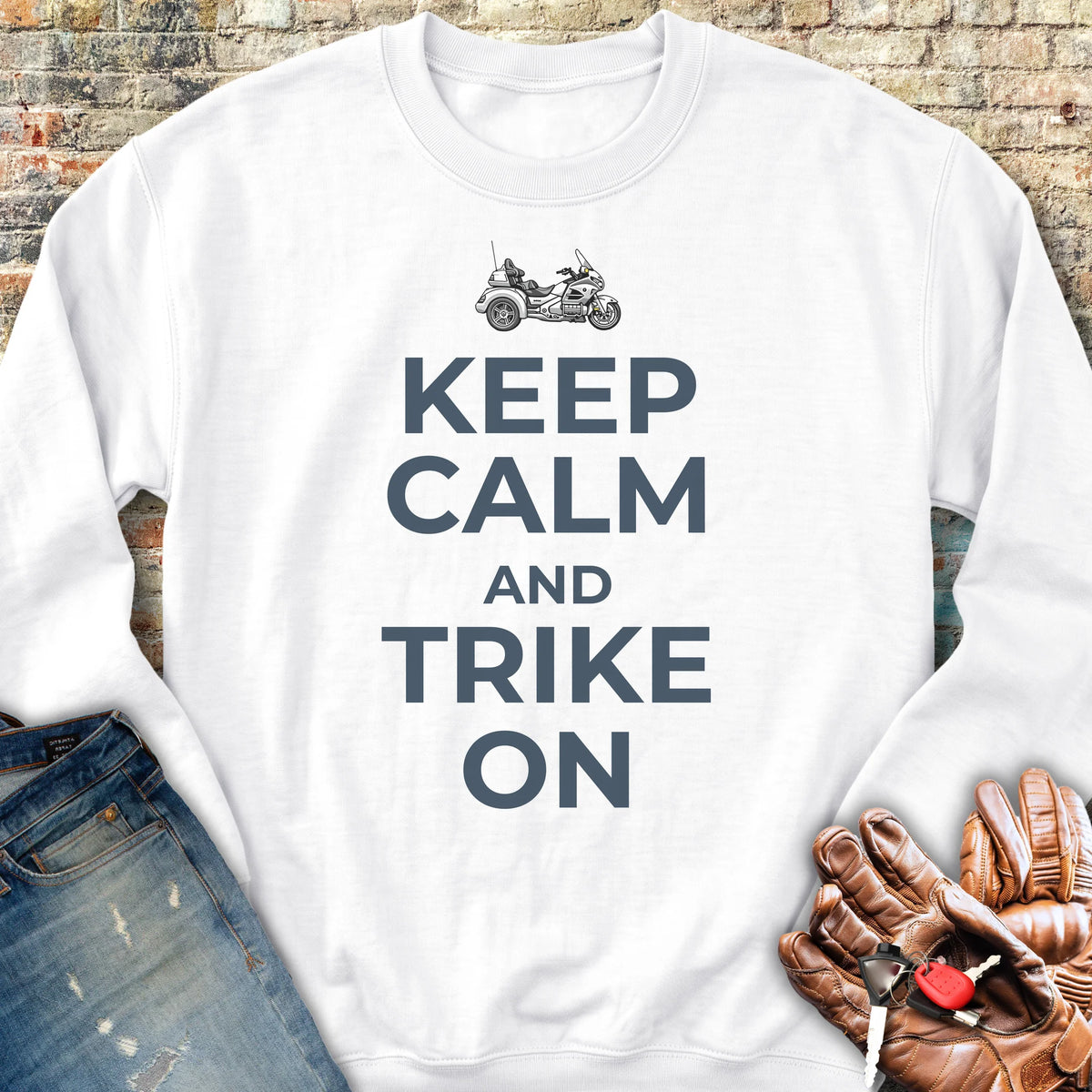 Keep Calm And Trike On Sweatshirt - White