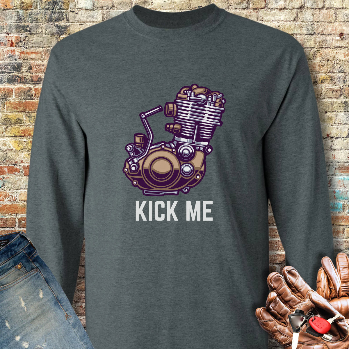Kick Me Long Sleeve T-Shirt - Dark Heather