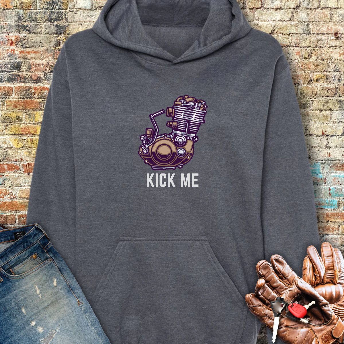 Kick Me Hoodie - Dark Heather