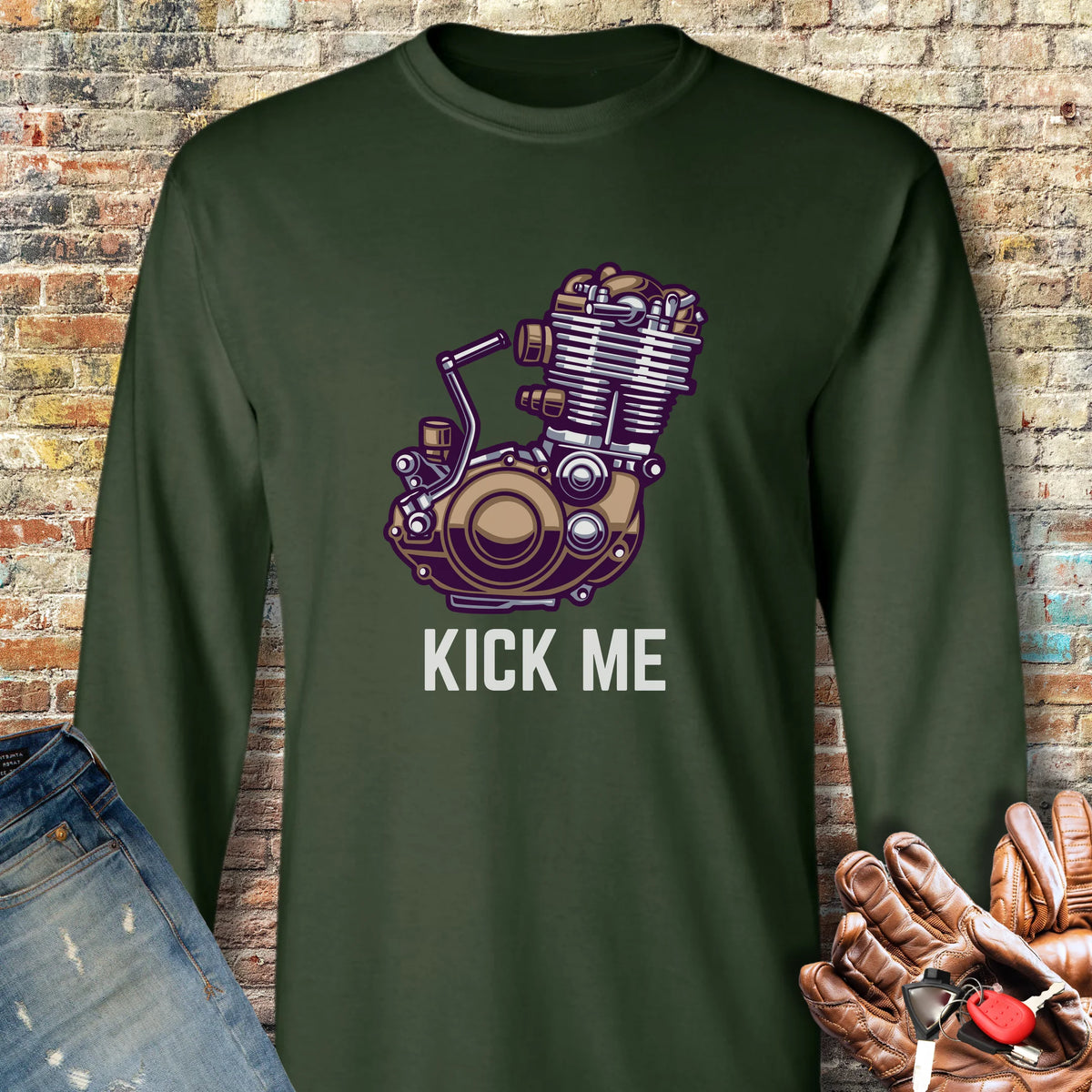 Kick Me Long Sleeve T-Shirt - Forest Green